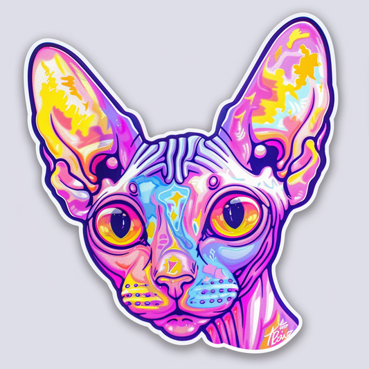 Adorable Cornish Rex Cat Expressive surreal Vinyl Decal Sticker for Car, Laptop, Tumbler and more # F021532-4" x 4"