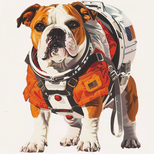 Sticker of a Bulldog Dog astronaut majestic Expressive surreal Vinyl Decal Sticker for Car, Laptop, Tumbler and more # F017259