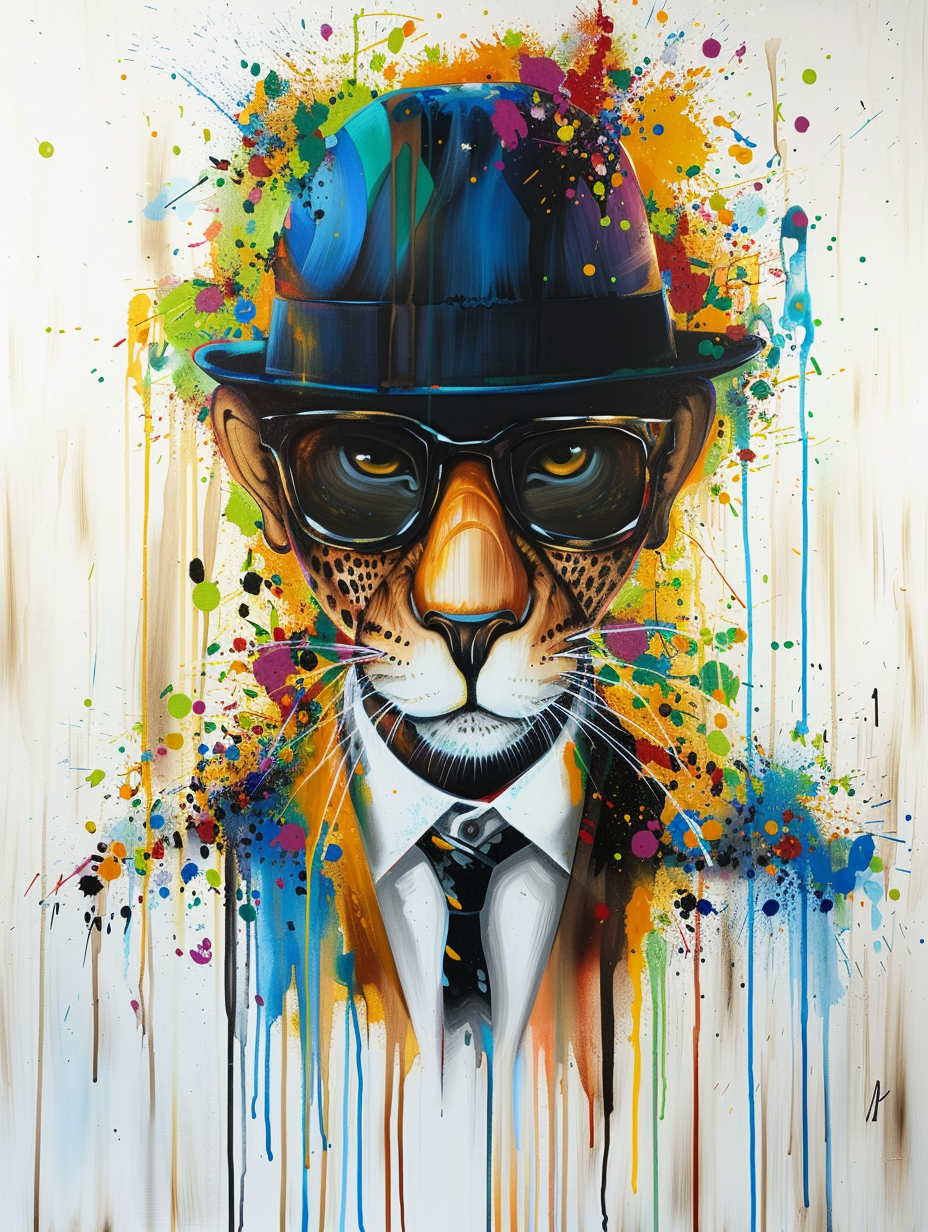 Colorful space Savannah cat with a hat Expressive surreal Poster # F025245