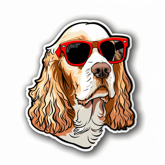 Sticker of a Cocker Spaniel Dog wearing sunglasses Expressive surreal Vinyl Decal Sticker for Car, Laptop, Tumbler and more # F020161