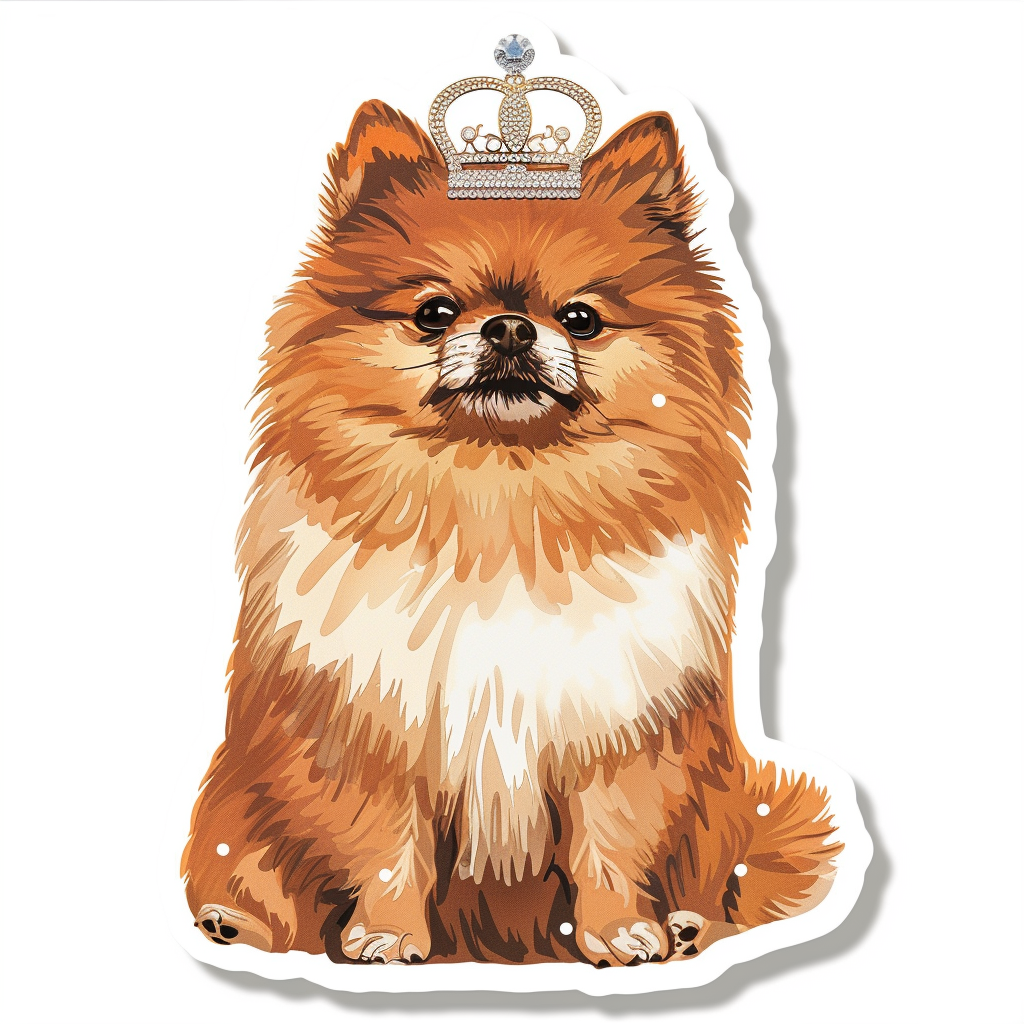 Sticker of a Pomeranian Dog crowned majestic Expressive surreal Vinyl Decal Sticker for Car, Laptop, Tumbler and more # F013943