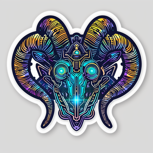 Goat cyber punk majestic Expressive surreal Vinyl Decal Sticker for Car, Laptop, Tumbler and more # F020602-4" x 4"
