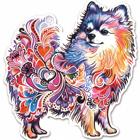 Sticker of a Pomeranian Dog majestic Expressive surreal Heartcore Vinyl Decal Sticker for Car, Laptop, Tumbler and more # F014104