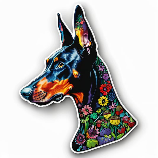 Doberman Pinscher Dog floral majestic Expressive surreal Vinyl Decal Sticker for Car, Laptop, Tumbler and more # F019394