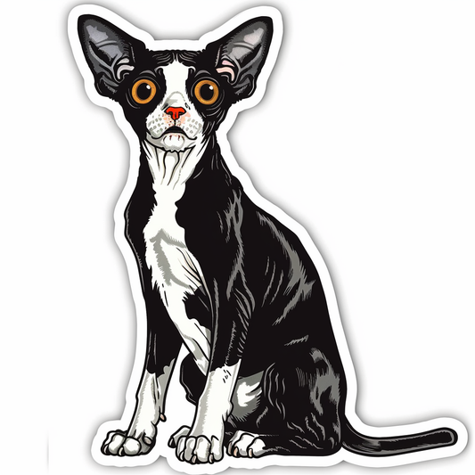 Adorable Cornish Rex Cat Expressive surreal Vinyl Decal Sticker for Car, Laptop, Tumbler and more # F021513-4" x 4"
