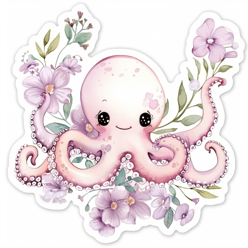 Adorable Octopus with chubby cheeks Expressive surreal Vinyl Decal Sticker for Car, Laptop, Tumbler and more # F015947