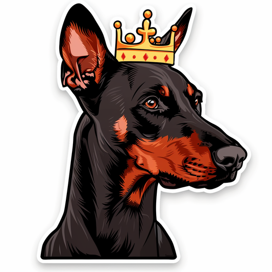 Doberman Pinscher Dog crowned Expressive surreal Vinyl Decal Sticker for Car, Laptop, Tumbler and more # F019362