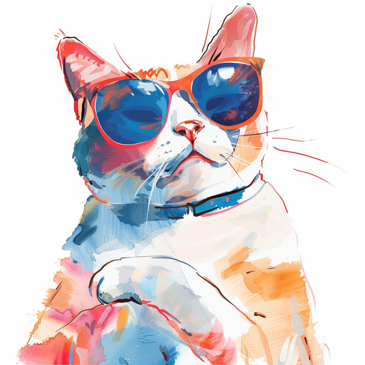 American Shorthair Cat wearing sunglasses Expressive surreal Vinyl Decal Sticker for Car, Laptop, Tumbler and more # F019893-4" x 4"