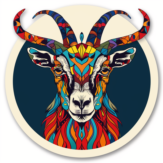 Goat Crowned majestic Expressive surreal Vinyl Decal Sticker for Car, Laptop, Tumbler and more # F020535-4" x 4"