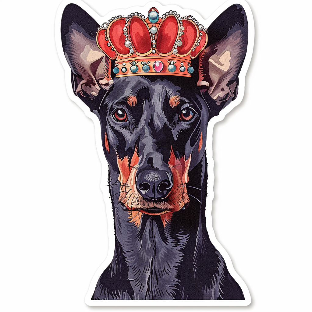 Doberman Pinscher Dog crowned Expressive surreal Vinyl Decal Sticker for Car, Laptop, Tumbler and more # F019342