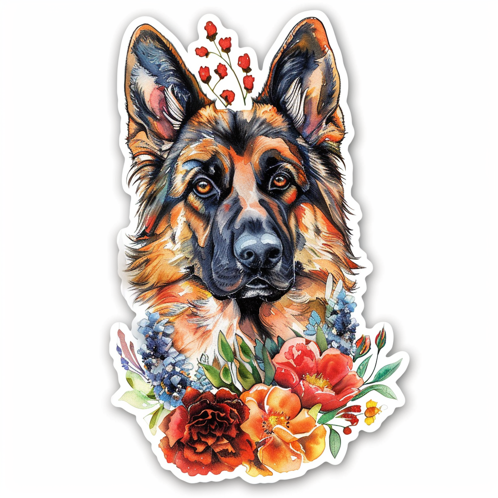 German Shepherd Dog floral Vinyl Decal Sticker for Car, Laptop, Tumbler and more # F011448