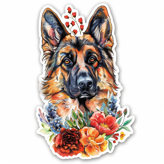 German Shepherd Dog floral Vinyl Decal Sticker for Car, Laptop, Tumbler and more # F011448