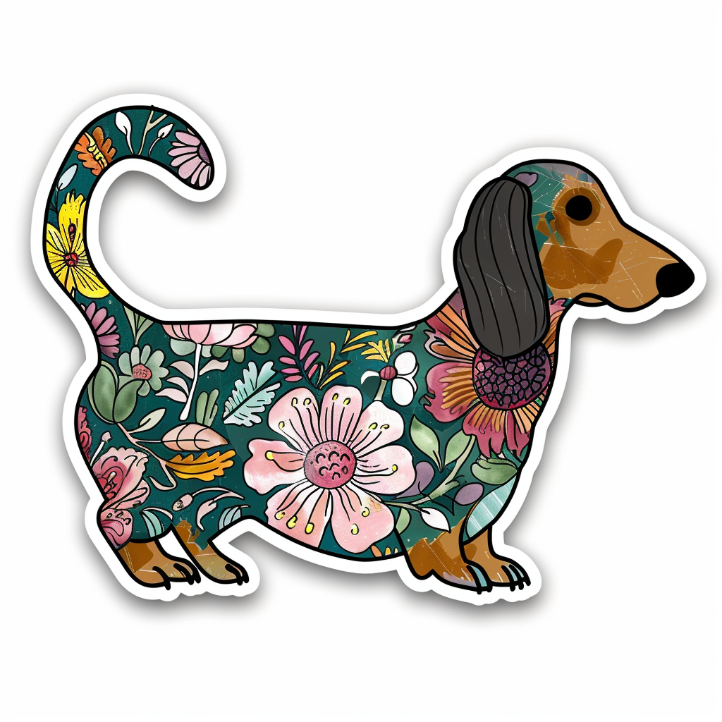 Dachshund Dog floral Vinyl Decal Sticker for Car, Laptop, Tumbler and more # F013166