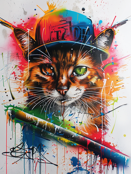 Colorful space Somali cat with a hat Expressive surreal Poster # F025283