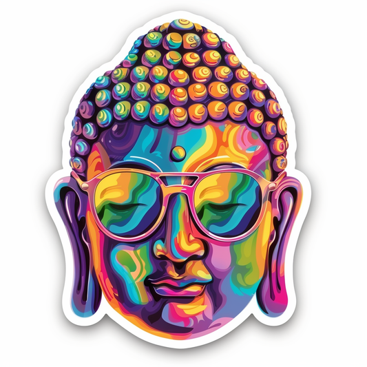Sticker of a Buddha wearing sunglasses majestic Expressive surreal Vinyl Decal Sticker for Car, Laptop, Tumbler and more # F016844
