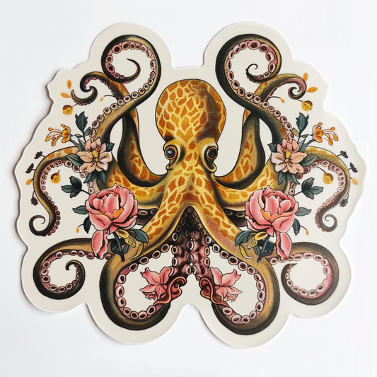 Sticker of a Octopus heartcore majestic Expressive surreal Vinyl Decal Sticker for Car, Laptop, Tumbler and more # F015739