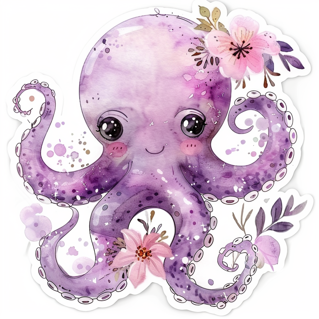 Adorable Octopus with chubby cheeks Expressive surreal Vinyl Decal Sticker for Car, Laptop, Tumbler and more # F015938