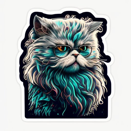 Persian cat with a thick fluffy white Expressive surreal Vinyl Decal Sticker for Car, Laptop, Tumbler and more # F016569