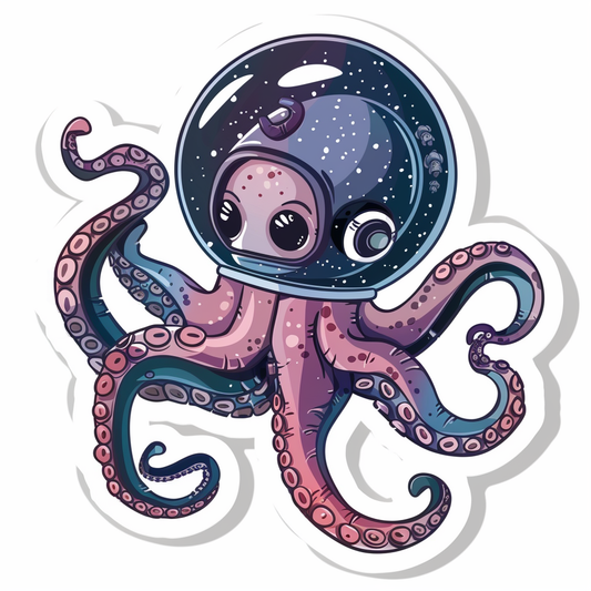 Sticker of a Cute and Adorable Octopus full body space suit Expressive surreal Vinyl Decal Sticker for Car, Laptop, Tumbler and more # F015919