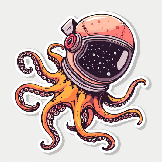 Sticker of a Cute and Adorable Octopus full body space suit Expressive surreal Vinyl Decal Sticker for Car, Laptop, Tumbler and more # F015924