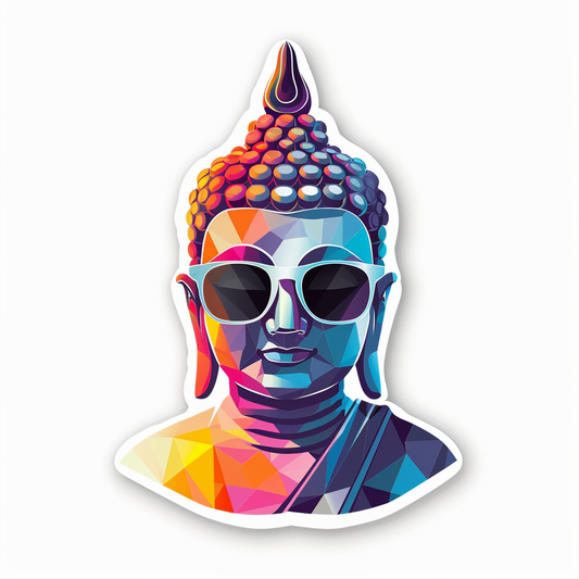 Sticker of a Buddha wearing sunglasses majestic Expressive surreal Vinyl Decal Sticker for Car, Laptop, Tumbler and more # F016860
