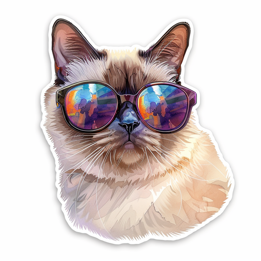 Burmese Cat wearing sunglasses Vinyl Decal Sticker for Car, Laptop, Tumbler and more # F010955