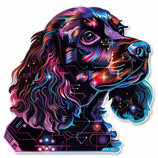Cocker Spaniel Dog cyber punk Expressive surreal Vinyl Decal Sticker for Car, Laptop, Tumbler and more # F020298-4" x 4"