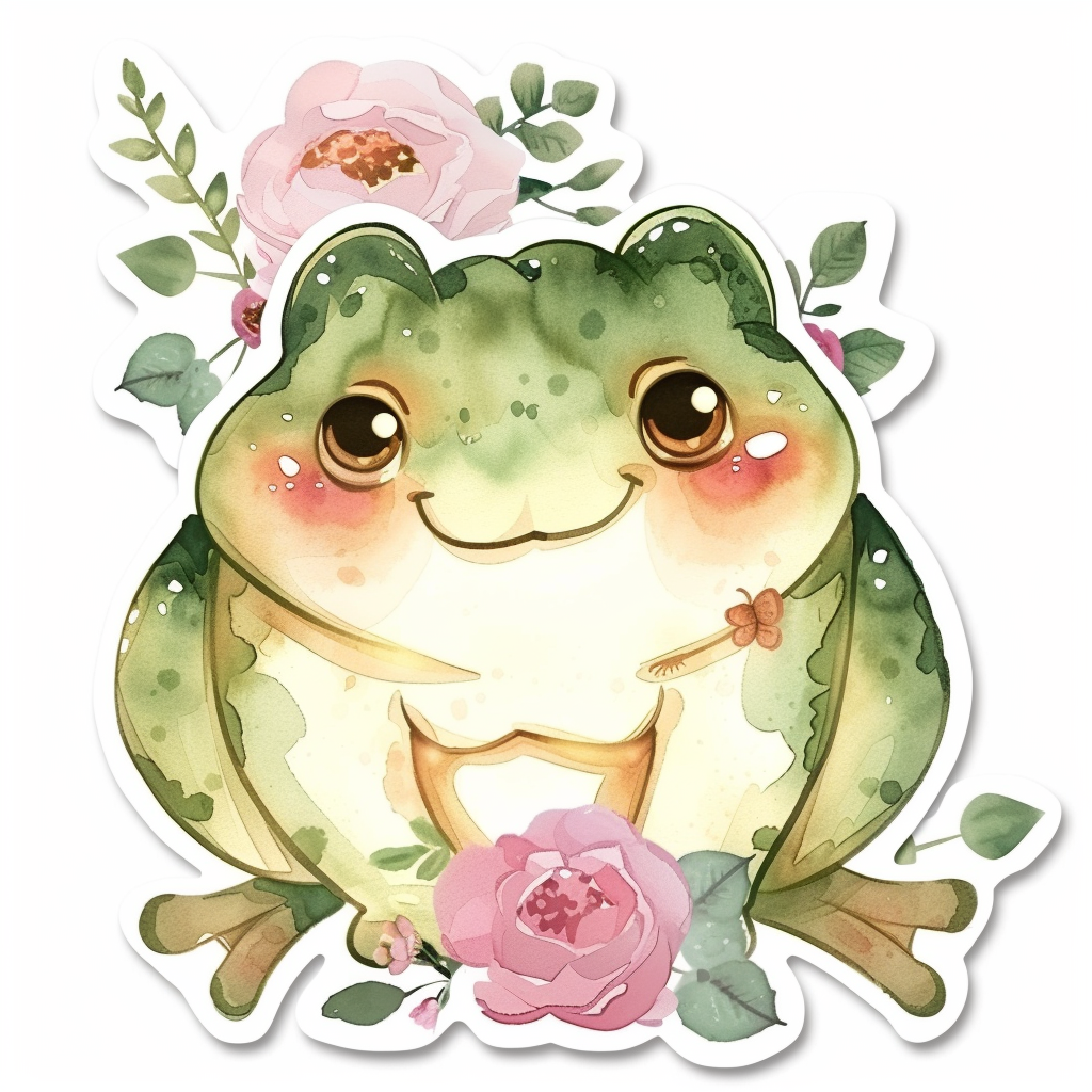 Sticker of an Adorable Frog with chubby cheeks Expressive surreal Vinyl Decal Sticker for Car, Laptop, Tumbler and more # F016599