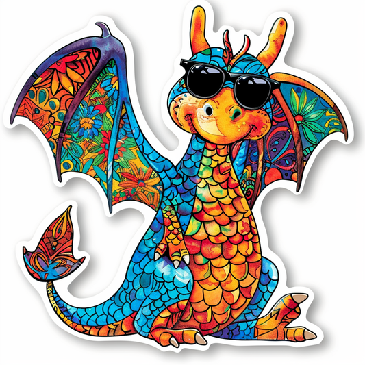 Dragon wearing sunglasses majestic Expressive surreal Vinyl Decal Sticker for Car, Laptop, Tumbler and more # F018945