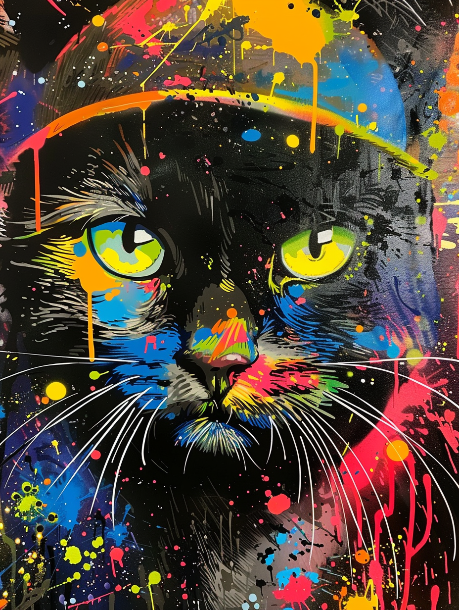 colorful space Russian Blue cat with a hat Expressive surreal Poster # F025360