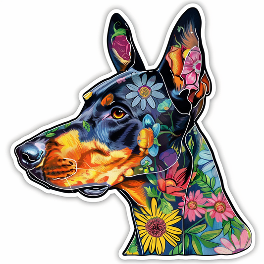 Doberman Pinscher Dog floral majestic Expressive surreal Vinyl Decal Sticker for Car, Laptop, Tumbler and more # F019382