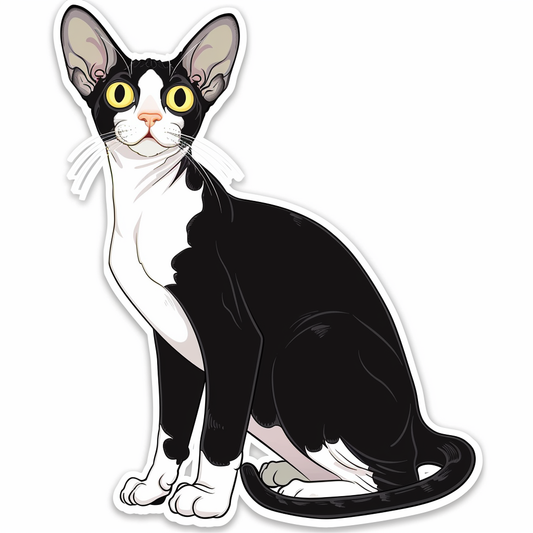 Adorable Cornish Rex Cat Expressive surreal Vinyl Decal Sticker for Car, Laptop, Tumbler and more # F021418-4" x 4"