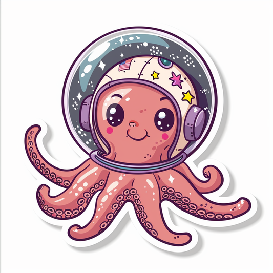 Sticker of a Cute and Adorable Octopus full body space suit Expressive surreal Vinyl Decal Sticker for Car, Laptop, Tumbler and more # F015930