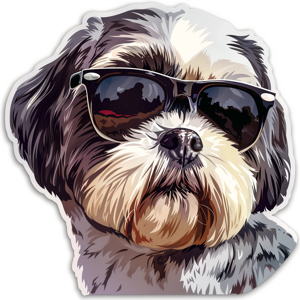 Shih Tzu Dog wearing sunglasses majestic Expressive surreal Vinyl Decal Sticker for Car, Laptop, Tumbler and more # F018720