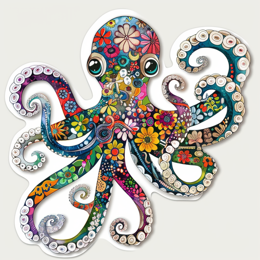 Octopus floral majestic Expressive surreal Vinyl Decal Sticker for Car, Laptop, Tumbler and more # F015550-12" x 12"