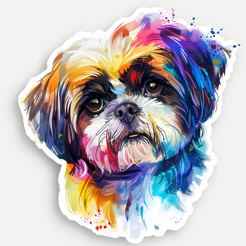 Shih Tzu Dog wearing sunglasses majestic Expressive surreal Vinyl Decal Sticker for Car, Laptop, Tumbler and more # F018721