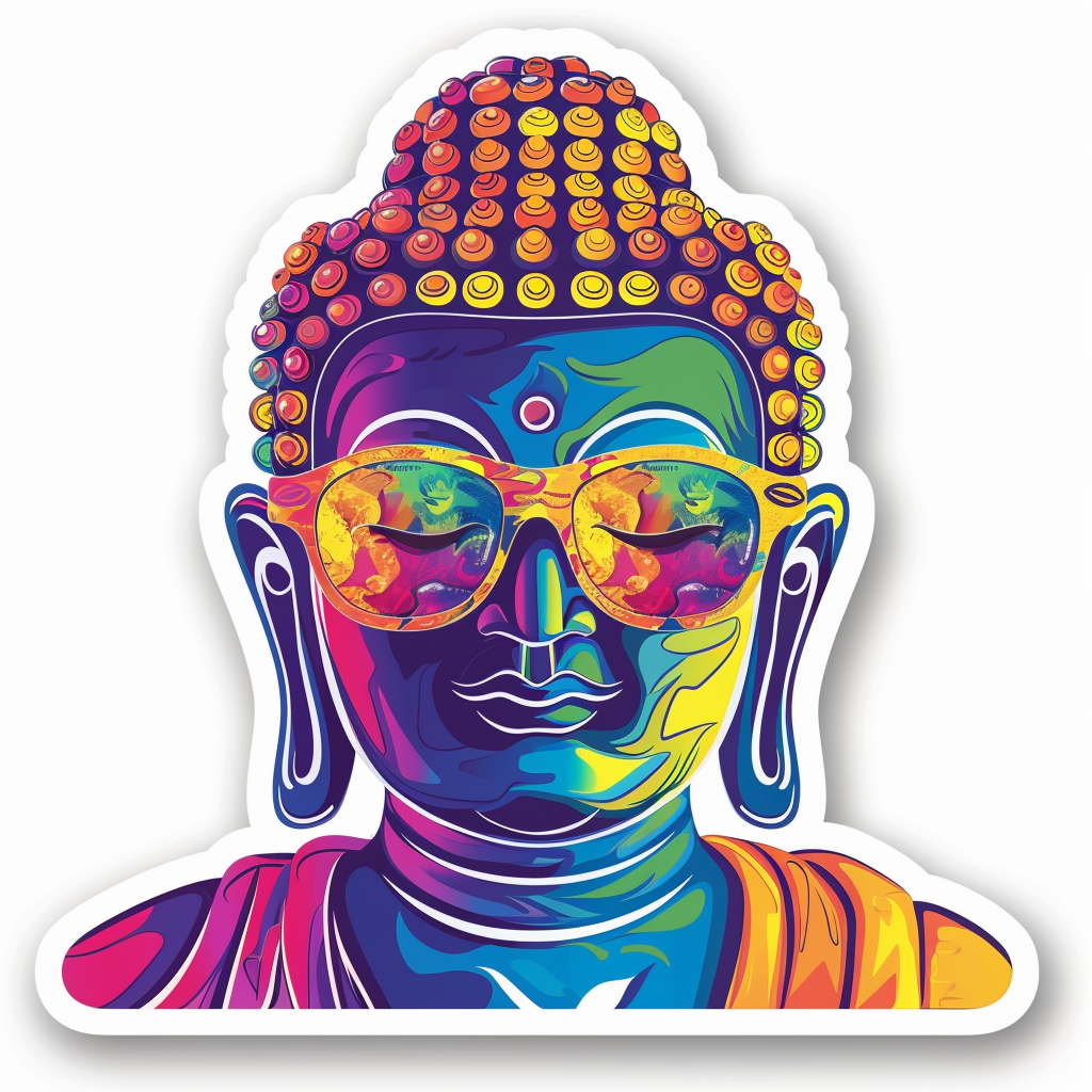 Sticker of a Buddha wearing sunglasses majestic Expressive surreal Vinyl Decal Sticker for Car, Laptop, Tumbler and more # F016838