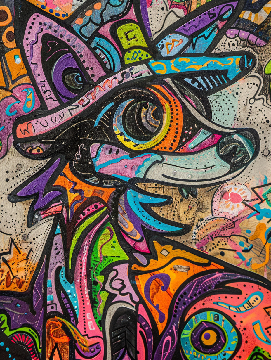 Colorful space Border Collie dog with a hat Expressive surreal Poster # F025116