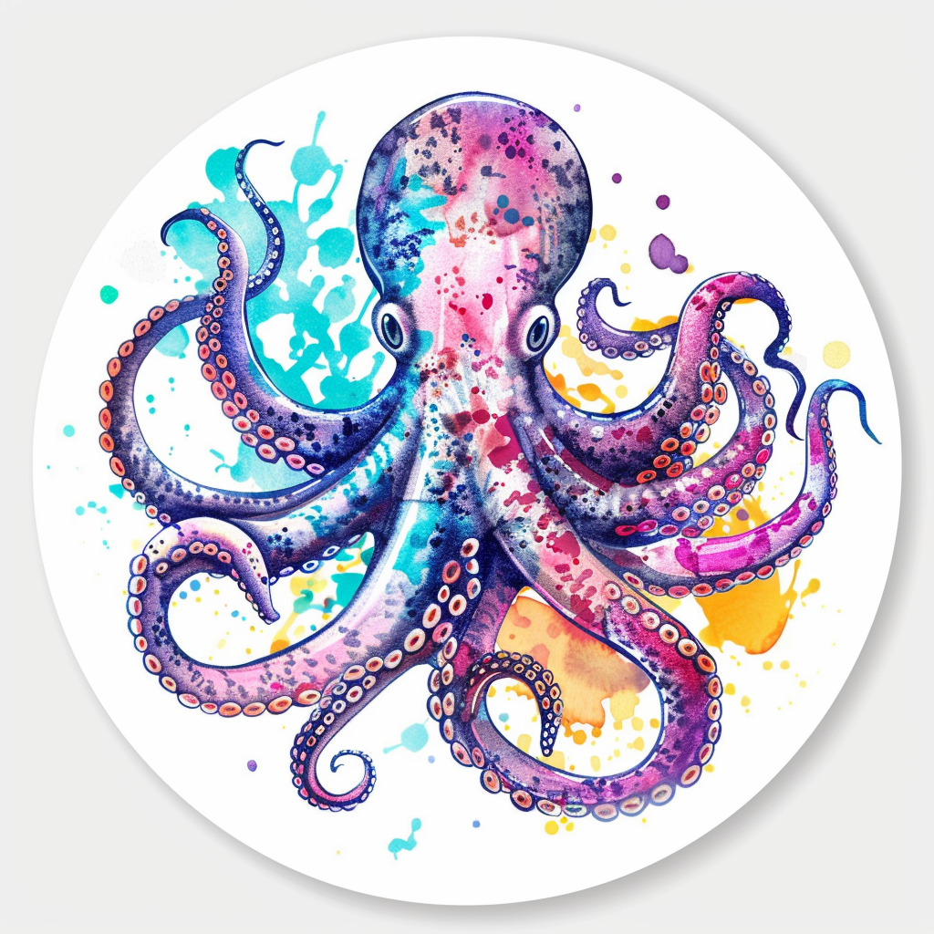 Sticker of a Octopus heartcore majestic Expressive surreal Vinyl Decal Sticker for Car, Laptop, Tumbler and more # F015452