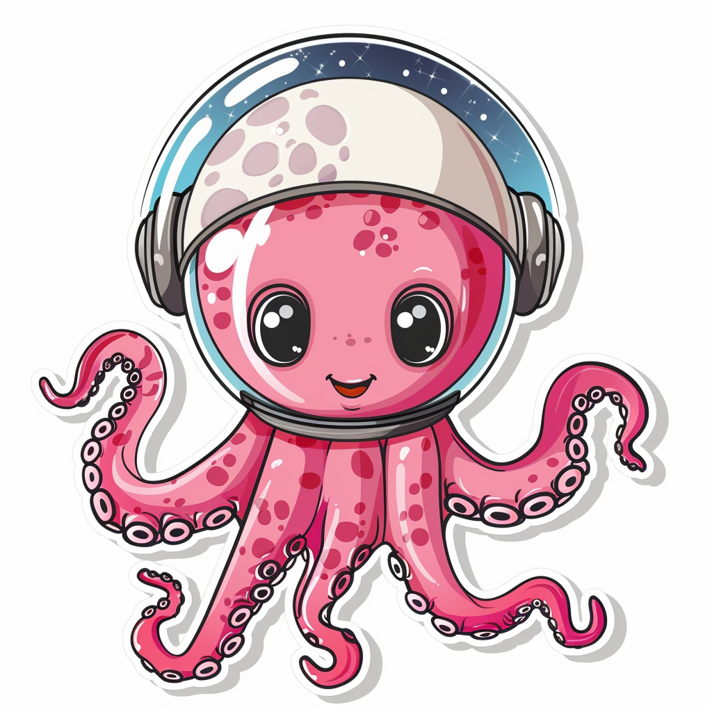 Sticker of a Cute and Adorable Octopus full body space suit Expressive surreal Vinyl Decal Sticker for Car, Laptop, Tumbler and more # F015921