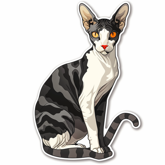 Adorable Cornish Rex Cat Expressive surreal Vinyl Decal Sticker for Car, Laptop, Tumbler and more # F021406-4" x 4"