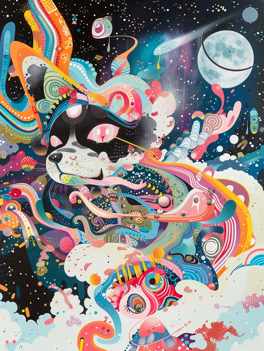colorful space Beagle dog with a hat Expressive surreal Poster # F025390