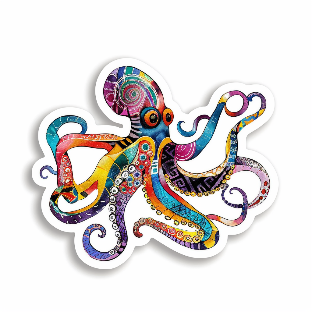 Sticker of a Octopus heartcore majestic Expressive surreal Vinyl Decal Sticker for Car, Laptop, Tumbler and more # F015473