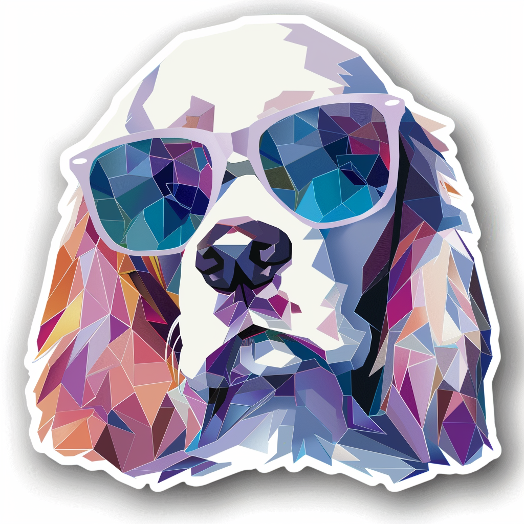 Sticker of a Cocker Spaniel Dog wearing sunglasses Expressive surreal Vinyl Decal Sticker for Car, Laptop, Tumbler and more # F020139
