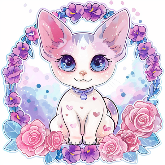 Adorable Cornish Rex Cat Expressive surreal Vinyl Decal Sticker for Car, Laptop, Tumbler and more # F021575-4" x 4"