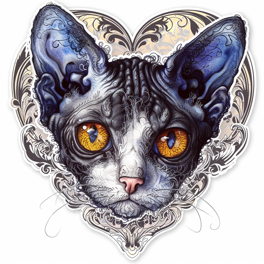 Adorable Cornish Rex Cat Expressive surreal Vinyl Decal Sticker for Car, Laptop, Tumbler and more # F021522-4" x 4"