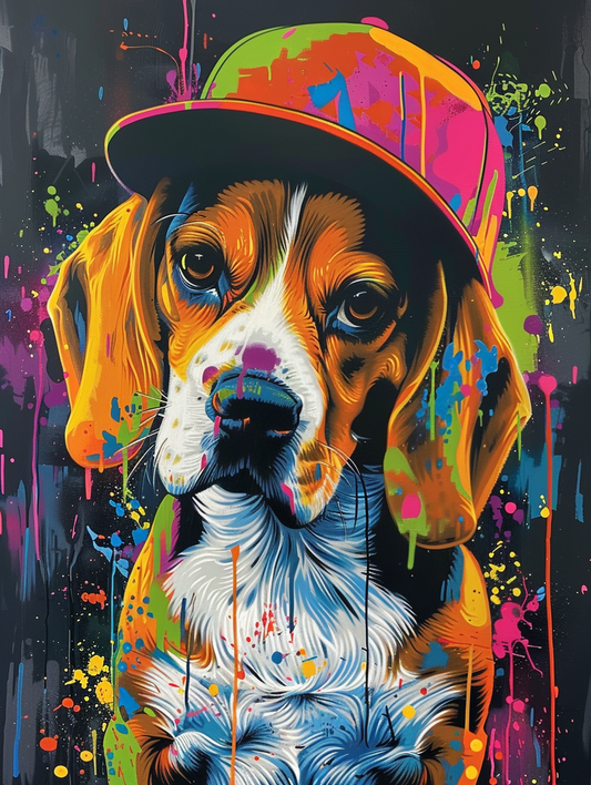 colorful space Beagle dog with a hat Expressive surreal Poster # F025596
