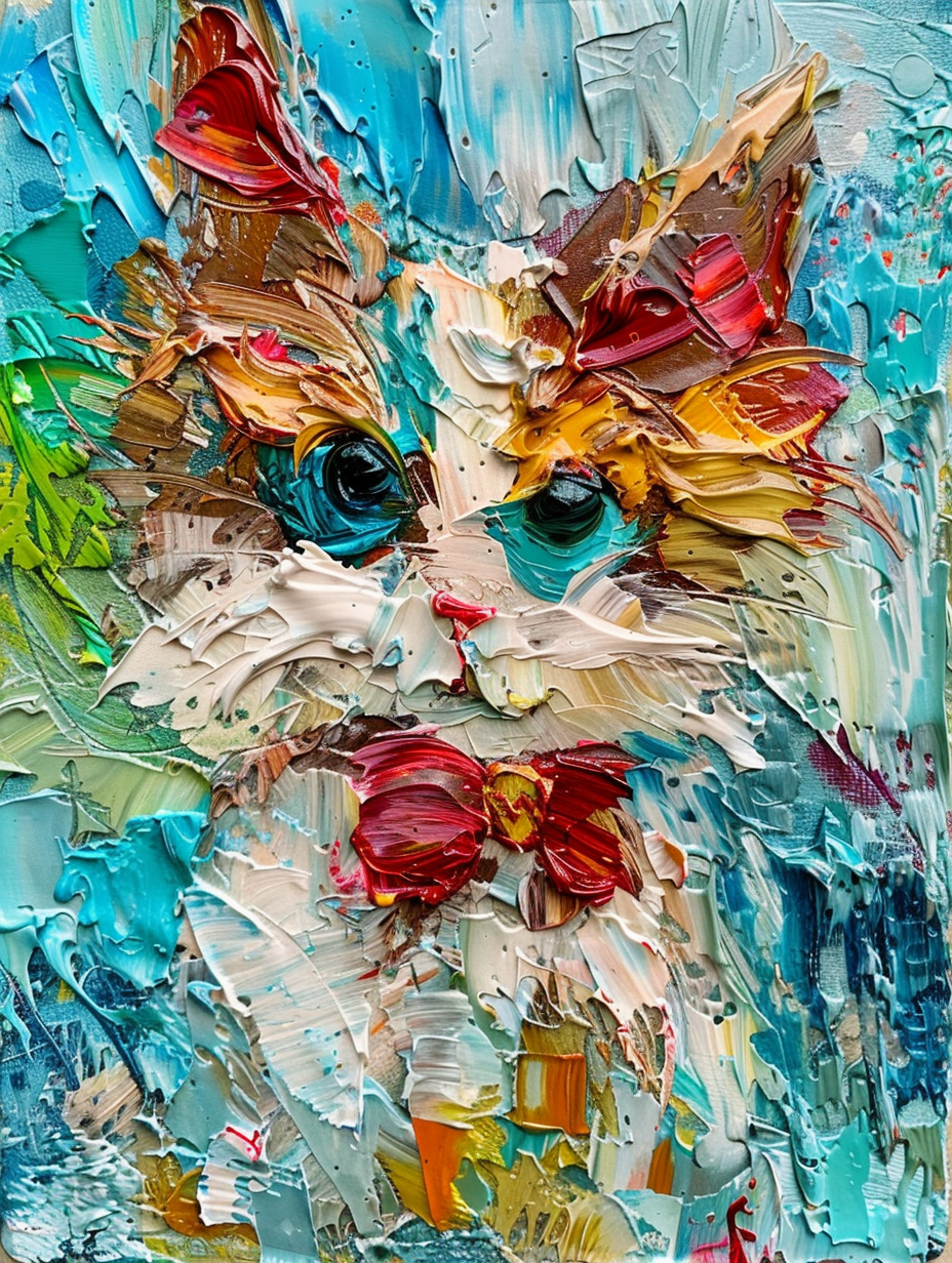 Colorful space Maine Coon cat with a bow tie Expressive surreal Poster # F024685