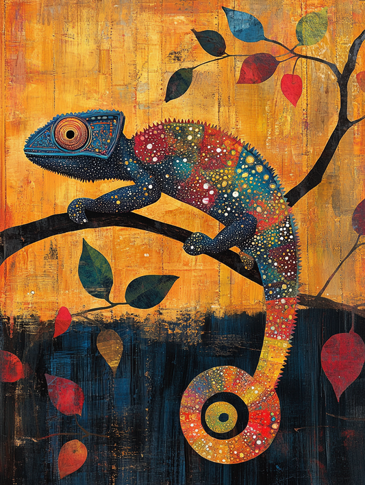 The silhouette of a chameleon with an abstract col Expressive surreal Poster # F024826