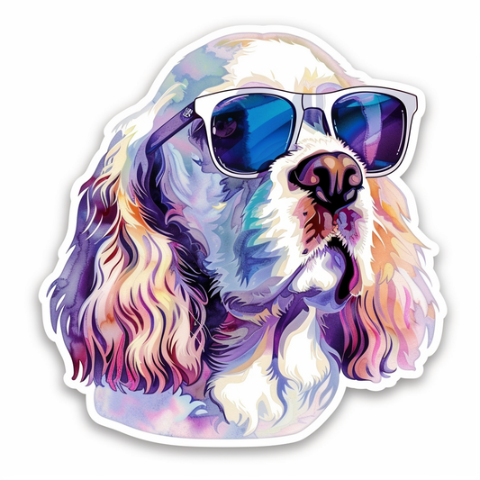 Cocker Spaniel Dog wearing sunglasses Expressive surreal Vinyl Decal Sticker for Car, Laptop, Tumbler and more # F020109-4" x 4"